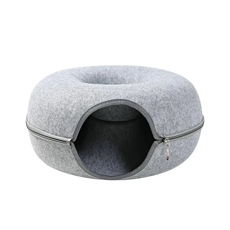 Donut Cat Bed with Interactive Tunnel | Felt Pet Toy & Training House for Cats